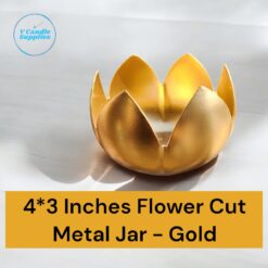 4 x 3 Inches Flower Cut Metal Jar for Making Luxury Candles - Gold , Lotus Shaped Metal Jar, Flower Shaped Metal Jar