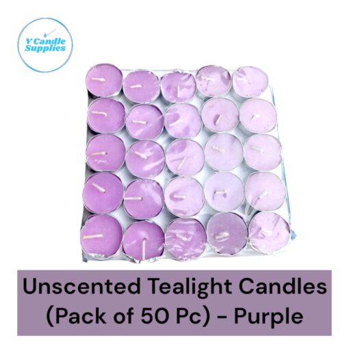 Unscented Tealight Candle - Purple Color | Smokeless | Pack Of 50 Pieces | Bulk Order | 37mm * 12mm | Wholesale Price