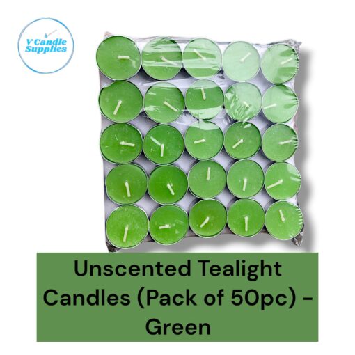 Unscented Tealight Candle - Green Color | Smokeless | Pack Of 50 Pieces | Bulk Order | 37mm * 12mm | Wholesale Price