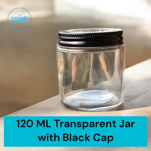 120 ML Transparent Glass Jar With Black Screw Cap For Candle Making