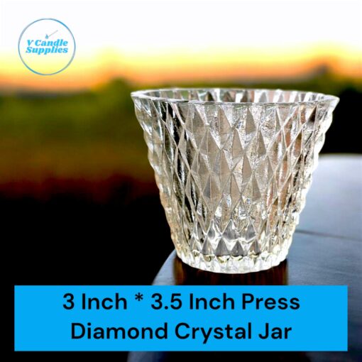 3 Inch * 3.5 Inch Press Diamond Crystal Jar for Making Candle - Transparent