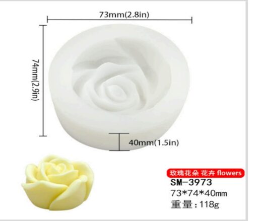 3D Rose Flower Silicon Mold For Making Candles | Single Cavity