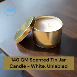 140 GM White Scented Jar Candle in Tin Jar - Set of 10 Pc | Smokeless | Unlabeled | Bulk Order | Wholesale Price