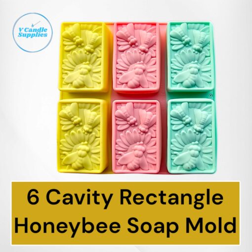 6 Cavity Rectangle Honeybee Soap Mold - | Melt & Pour Soap Making Molds