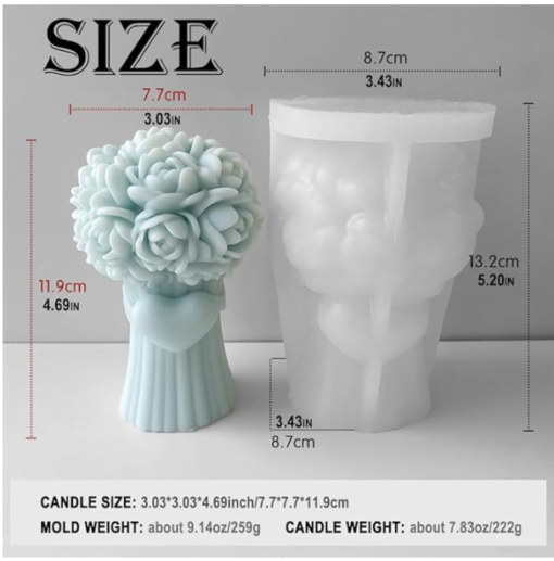 Rose Flower Bouquet With Heart Silicon Mold For Making Candles