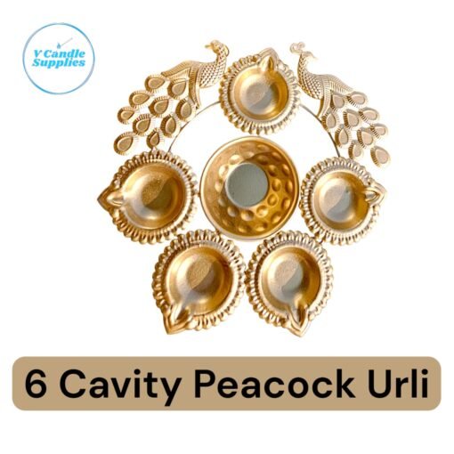 6 Cavity Peacock Urli - Gold | Premium Metal Jars For Making Candles