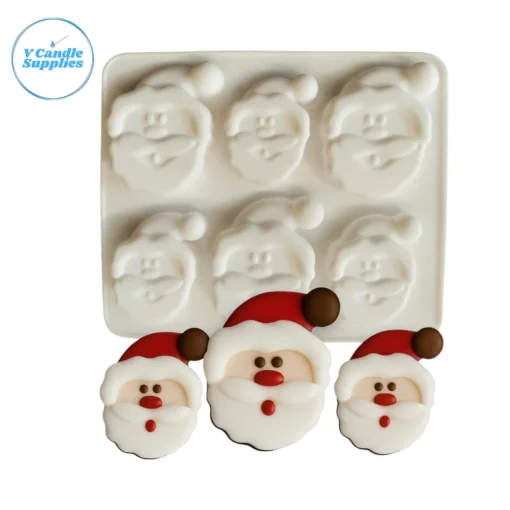 6 Cavity Silicone Santa Face Mold Silicone Molds for Candle, Chocolate, Resin, Soap & Plaster Crafting