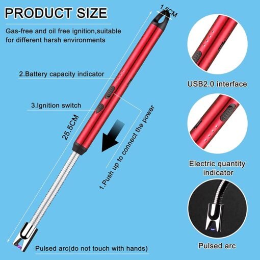 Rechargeable Electric Arc Lighter With LED Display & Long Flexible Neck | Electric Arc Lighter By V Candle Supplies