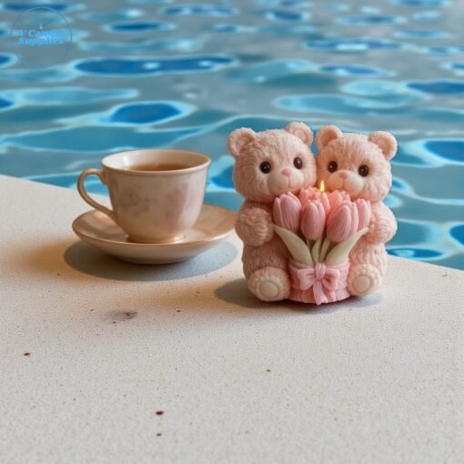 Mini Teddy Bear Holding Flower Candle Mold- GK104 | Silicone Molds For Candle Making, Resin, & Plaster Crafts