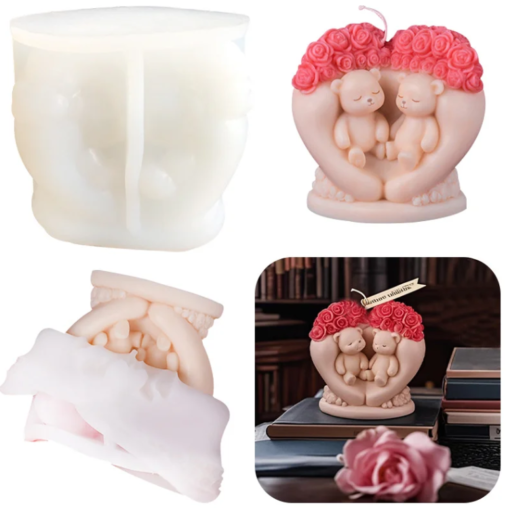 Teddy Bear Couple Heart Candle Mold โ GK146 Silicone Mold for Candle Making, Resin, Soap & Plaster Crafts Teddy Bear Couple Heart Candle Mold โ GK146 Silicone Mold for Candle Making, Resin, Soap & Plaster Crafts