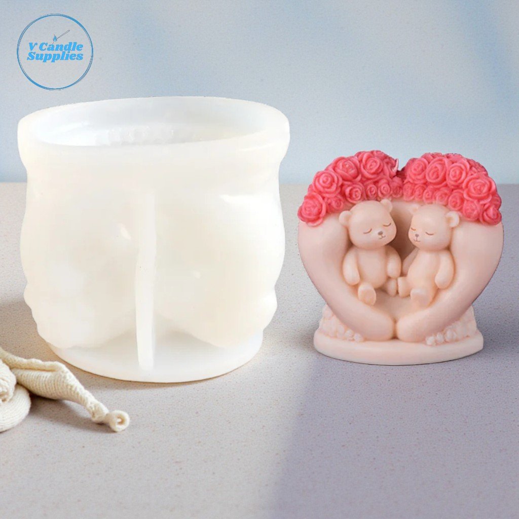 Teddy Bear Couple Heart Candle Mold – GK146 | Silicone Molds For Candle Making, Resin, & Plaster Crafts