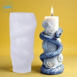 Blooming Rose Pillar Candle With Crawling Snake Silicon Mold - GK-RS-290 | Silicone Molds For Candle Making, Resin, & Plaster Craft