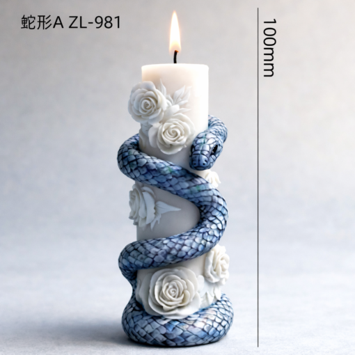 Blooming Rose Pillar Candle With Crawling Snake Silicon Mold - GK-RS-290 | Silicone Molds For Candle Making, Resin, & Plaster Craft