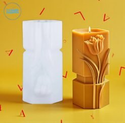 Geometrical Pillar With Rose Silicon Mold - GK-RS-346 | Silicone Molds For Candle Making, Resin, & Plaster Craft