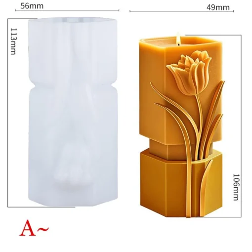 Geometrical Pillar With Rose Silicon Mold - GK-RS-346 | Silicone Molds For Candle Making, Resin, & Plaster Craft