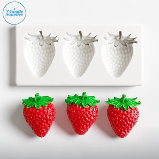 Three Cavity Mini Strawberry Candle Silicone Mold | Silicone Molds For Fondant Candle Making, Resin, & Plaster Crafts