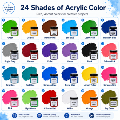Acrylic Painting Colors For Concrete, Plaster, & Eco Casting Powder By V Candle Supplies | Available in 24 Shades