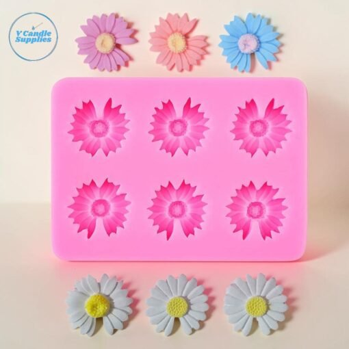 6 Cavity Mini Daisy Flower Candle Silicone Mold | Silicone Molds For Fondant Candle Making, Resin, & Plaster Crafts