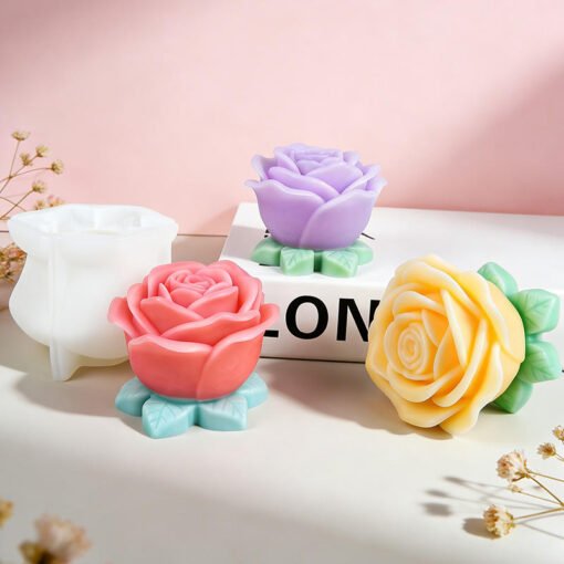 3D Rose Mold With Leaf Silicone Mold - VCS251 | Silicone Molds For Fondant Candle Making, Resin, & Plaster Crafts By V Candle Supplies