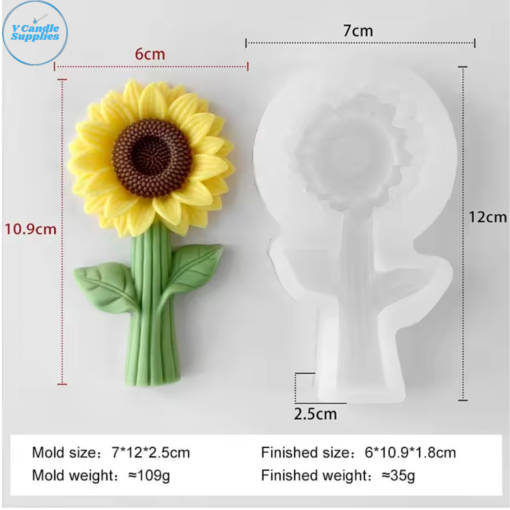 Sunflower With Stem Silicone Mold | Silicone Molds For Fondant Candle Making, Resin, & Plaster Crafts