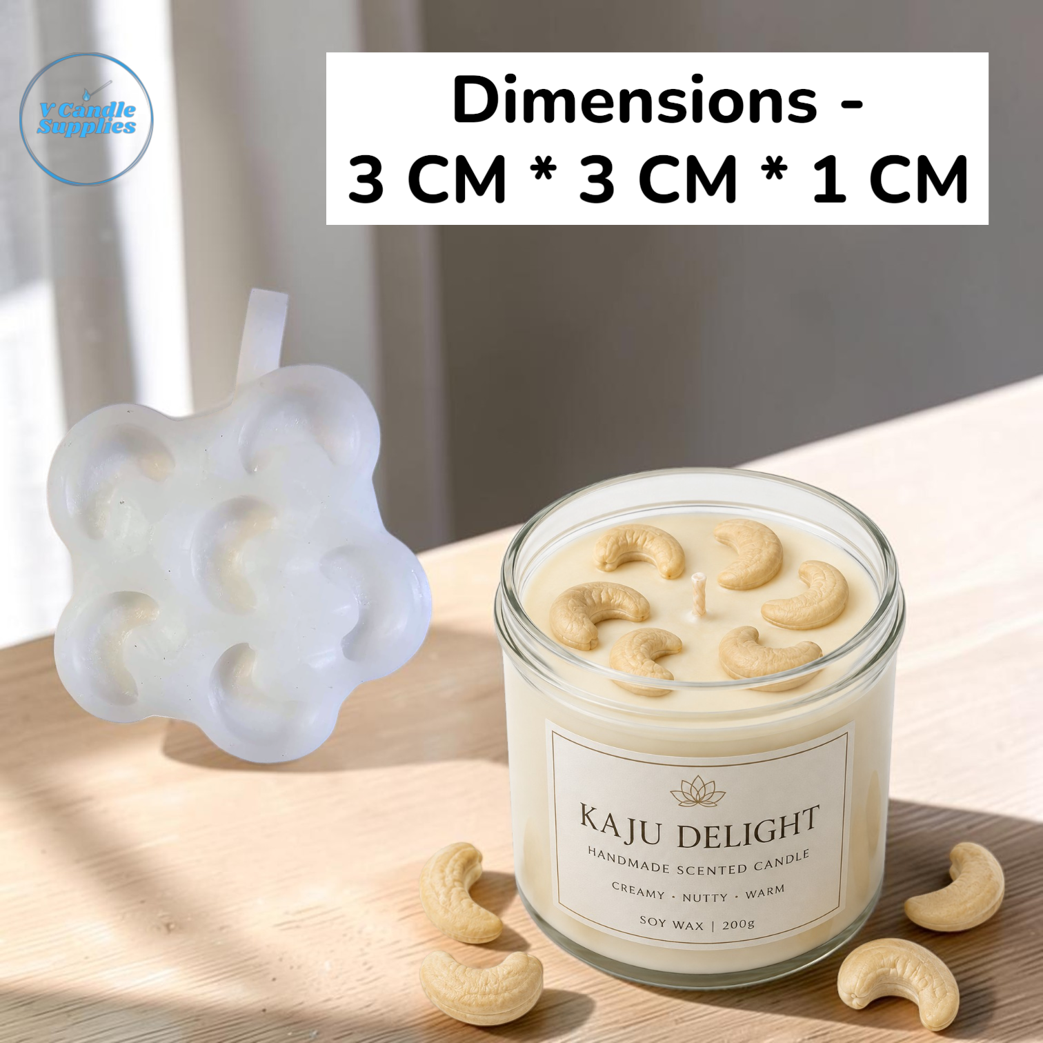 6 Cavity Big Kaaju Silicone Mold (3 CM)  TPD-06 | Silicone Molds For Fondant Candle Making, Resin, & Plaster Crafts